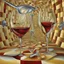 Placeholder: discord and rhyme wine glasses and flowing wine, op art neo surrealism, by Oleg Shuplyak, by Igor Morski, by optical illusion.