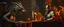 Placeholder: close up portrait painted by Rembrandt, dragon in chains and knights armor holding speech at burning dinner table