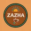 Placeholder: A circular logo with the name (ZAHA) designed for a classic cafe with the sun symbol and turquoise and indigo color and a coffee bean and a coffee cup at the bottom of the logo and a blue and black circle around the work
