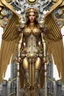 Placeholder: Beautiful Angel cyborg straddle wings, detailed, intricate, mechanical, gears cogs cables wires circuits, gold silver chrome copper