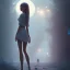 Placeholder: A girl who leaves while she walks away and looks back, she sad and heartbreaking,