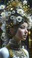 Placeholder: Faire. little fusion pojatti realistic steampunk, fractal isometrics details bioluminescens : a stunning realistic photograph italian character beautiful awesome with big white flowers tiara of wet bone structure, 3d render, octane render, intricately detailed, titanium decorative headdress, cinematic, trending on artstation | Isometric | Centered hipereallistic cover photo awesome full color, , hand drawn, dark, gritty, realistic mucha, klimt, erte .12k, intricate. hight definition , c