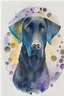 Placeholder: abstract watercolour of a black Labrador dog’s head in the style of Valerie Davide with bifurcated circles