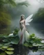 Placeholder: 🍂 🌱🌹 realistic photography full length image beautiful humanoid Fairy Queen roots lotus flowers leaves plenty,fullbody pretty fairy lady drown into the river swim on swampriver and the wonderful river sorrounded birds and flowers, morning heavy fog and smokes background,realistic potrait photoshoot experiences photographer