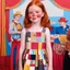 Placeholder: Patchwork dress, beautiful sadie sink with rosy cheeks and freckles, at the circus