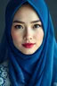 Placeholder: Membuat gambar seorang wanita cantik berhijab warna biru dari Asia yang sangat cantik menakjubkan mempesona mempunyai dengan menonjolkan fitur wajah dan kulit tubuh yang sangat putih , pucat, bening cerah dan bersinar seperti porselin pencahayaan sinematik pemotretan frontal, kualitas 4K , mahakarya yang sangat cantik dan bersinar seperti porselen pakai lipstik pink pakai gaun Ballgwon warna biru dan putih berlapis lapis dengan bentuk mengembang dan renda renda indah sangat menakjubkan dipercan