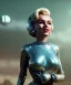 Placeholder: Ultra Realistic retro sci-fi 1960 scene, waist up view portrait, blonde woman, sweet young Marilyn Monroe face, perfect iris, tight latex coat, alien planet background, tight style, steel sphere dron levitating, fog, rain, soft color, highly detailed, unreal engine 5, ray tracing, RTX, lumen lighting, ultra detail, volumetric lighting, 3d, finely drawn, high definition, high resolution.