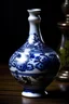 Placeholder: Chinese blue and white porcelain，瓷瓶，高级，在古代案台上，8k，不输出低质量