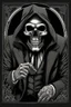 Placeholder: ultra high image quality, Grim Reaper, WEARING A 3 PIECE SUIT, POSED FOR DOLLAR BILL PORTRAIT, LINE TONE, WSJ STYLE, HEDCUT, Close-up of an set against AMOLED-worthy pure black backdrop, fantasy art style infused with filter, tailored for vertical wallpaper, exclusive design with no duplicates, radiating beauty suitable for a PC screen image, vivid colors, ultra fine, digital painting.