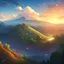 Placeholder: hidden village, hills, green, sunrise, clouds, mystic, Japanese