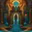 Placeholder: A psychedelic digital painting of "Realms Revealed" album artwork for The Fold Path's concept album. The collage cover features occult high priestess before a portal revealing Atlantis, with dimensional gateways swirling around band logo. Includes titles: "Gates Ajar", "Arcane Whispers", "Forgotten Rites", "Sunken Cipher", and "Matriarch of Flame" on stone surfaces in mystical realm.