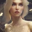 Placeholder: A portrait of a crystalised queen, atmospheric, realistic, unreal engine, cinematic lighting, octane render, transparent, long blond hair, blue eyes, pink lips, extremely sharp detail, finely tuned detail, ultra high definition, 8 k, unreal engine 5, ultra sharp focus, accurate sword wings, positive smile, highlight luminous suit blue and pink