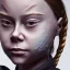 Placeholder:  Greta Thunberg Mystery iconic mask, dramatique, art background, dramatic lighting, volumetric lighting, hyperrealisme, 8k, high quality, lot of details, fit within portrait