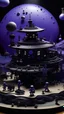 Placeholder: A violet space station surrounded by planets designed in Javanese shadow puppets