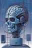 Placeholder: A magazine cover with a brain in a jar, and is connected to lots of wires. The overall color scheme should be cold and in cyberpunk style, mainly composed of blue-ish colors. The tone of the cover should be serious and venerating. A huge computer should be included in the background, with the wires also connected to it. The brain should be presented as a combination of both a physical brain and an electronic brain.