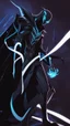 Placeholder: Mix between venom symbiote and Reaper in solo leveling shadow style with neon glowing blue