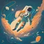 Placeholder: An illustration of an astronaut floating in space with Earth and distant stars in the background in the style of retro-futurism