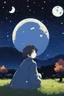 Placeholder: starry night with only one full moon in a pasture during fall anime