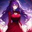 Placeholder: Clear focus, 8k, beautiful lighting, vibrant colors, girl, purple hair, long hair, red eyes, messy hair, purple and red outfit,