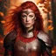 Placeholder: Radiating fierce determination, the red-haired warrior stands as an emblem of fiery passion and indomitable spirit. Her piercing gaze is accentuated by intricate face markings that speak of an ancient lineage. The burnished bronze of her armor blends seamlessly with the rich reds and golds of the leaves swirling around her, as if she commands the very essence of the season. This character evokes the mythic archetype of a warrior queen, an inspiring figure leading her people through a realm of bo