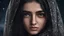 Placeholder: Hyper Realistic closeup-face-view of a Sad-Young-Beautiful-Pashto-Woman-with-beautiful-eyes-with-tears-&-long-black-hair at dark-night-with-stars-on-sky