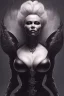 Placeholder: Pamela Anderson as evil queen in black leather, leather, busty, cleavage, angry, stern look. character design by cory loftis, fenghua zhong, ryohei hase, ismail inceoglu and ruan jia. unreal engine 5, artistic lighting, highly detailed, photorealistic, fantasy