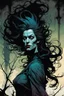 Placeholder: create an arcane, ethereal, otherworldly gaunt and withered ancient female Bruxa vampire , in the comic book art style of Mike Mignola, Bill Sienkiewicz, John Romita Jr., Leonardo Romero, Simone D'ARMINI, and Jean Giraud Moebius, with highly detailed and sharply defined feminine facial features , finely penciled and inked , dramatic natural lighting