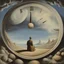 Placeholder: person alone in planet,cover art, surrealist painting called 'today I am thinking about time by dali and picasso and magritte and Breughel