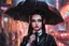 Placeholder: Hot wednesday addams in 8k realistic anime drawing style, Gothic them, neon effect, close picture, rain, highly detailed, high details, detailed portrait, masterpiece,ultra detailed, ultra quality