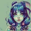 Placeholder: singer Melanie Martinez face, beautiful cyberpunk huge girl, hyperdetailed, illustration by Katsushika Hokusai, darkblue tones,