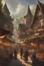 Placeholder: magical mediaeval village, busy market, fantasy world, digital art, 4k