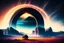 Placeholder: Alien landscape with Epic explanet with rings in the sky, valley, cinematic