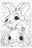 Placeholder: blank colouring book, white background, simple picture for toddlers, rabbit, four legs, smile on face, disney and pixar style