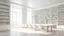 Placeholder: New white library interior with sunlight. Decor and desing concept. 3D Rendering