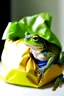 Placeholder: a frog wearing an ikea bag