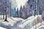 Placeholder: random color Zentangle patterns in the styles of Gustav Klimt ,Wassily Kandinsky, Paul Klee, and Kay Nielsen that depicts a quiet snow clad winter forest with fine ink outlining