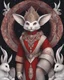 Placeholder: Strange creature . He looks like a human. Looks like a rabit And it looks like Elf It has ornate scales. Red white tattoo. He wears cosmic clothes