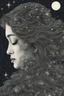 Placeholder: Double exposure of a female person's profile and a utopistic starry night sky, dramatic mood, dark depressive style, highly detailed intricate, surreal, stunning