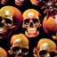 Placeholder: a picture of a dark, comedic, anatomically correct wall of colorful tightly packed skulls of varying sizes and expressions, photo realistic, insanely meticulous, highly detailed, part of a collection of bones on display, 64k, dystopian, vray