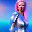 Placeholder: Beautyful woman,galactic , cosmic armor,hair long blond, blue eyes, happy cosmic, bright colors, blue, pink, realistic, photo real, clear sunny background, highly detailed, high contrast, 8k high definition, unreal engine 5, extremely sharp detail, light effect, sunny light background