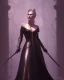 Placeholder: old evil queen in black leather gown, femme fatale, volouptous, busty, cleavage, angry, emperious, 8k resolution concept art portrait by Greg Rutkowski,