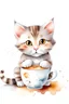 Placeholder: create a watercolor clipart image with a white background of 3D Cute cat with a cup of coffee