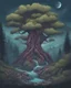 Placeholder: a magical tree, fantasy, detailed ,mountains and forest background, by babsdraws