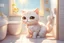 Placeholder: cute chibi cat in the bathroom in sunshine