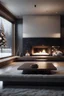 Placeholder: 4k, christmas, snow falling outside, living room, modern house, large, fireplace, calming