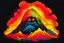 Placeholder: rainbow magma monster emerging from volcano