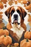 Placeholder: portrait of a Saint Bernard with pumpkins in polygon art