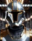 Placeholder: star wars bald male corellian pilot wearing pearlescent black and gunmetal grey First Order special forces armor and helmet with gold trim inside the jedi temple, centered head and shoulders portrait, hyperdetailed, dynamic lighting, hyperdetailed background, 8k resolution, volumetric lighting, light skin, fully symmetric details