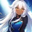 Placeholder: girl, masterpiece, best quality, volumetric lighting, dynamic pose, detailed outfit, perfect eyes, white hair, golden eyes, messy hair, long hair, dark elf, nervous smile,