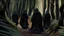 Placeholder: black robe hooded monks on the forest path